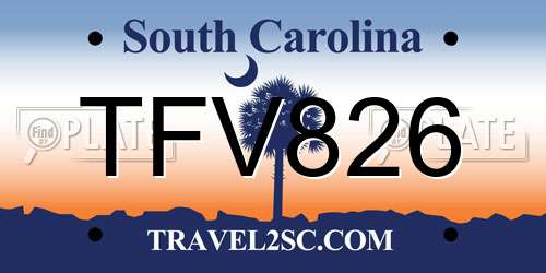 TFV826 South Carolina License Plate
