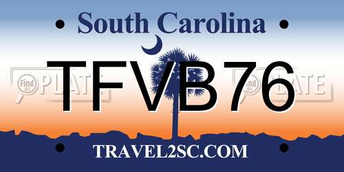 TFVB76 South Carolina License Plate