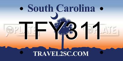 TFY311 South Carolina License Plate