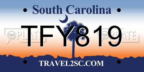 TFY819 South Carolina License Plate