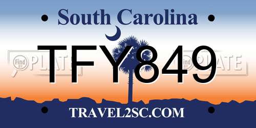 TFY849 South Carolina License Plate