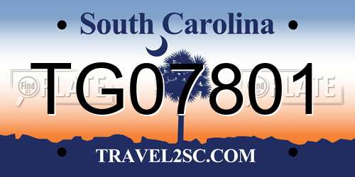 TG07801 South Carolina License Plate