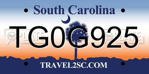 TG0G925 South Carolina License Plate