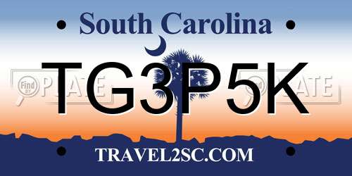 TG3P5K South Carolina License Plate