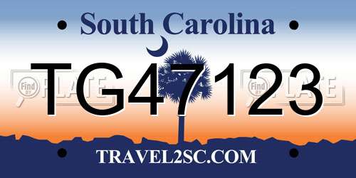 TG47123 South Carolina License Plate