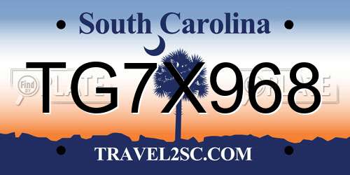 TG7X968 South Carolina License Plate