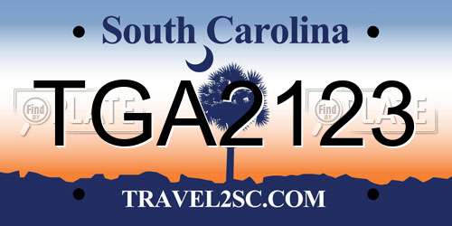 TGA2123 South Carolina License Plate