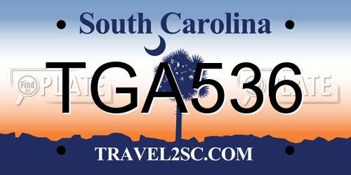 TGA536 South Carolina License Plate