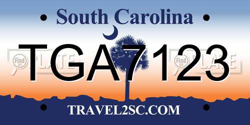 TGA7123 South Carolina License Plate