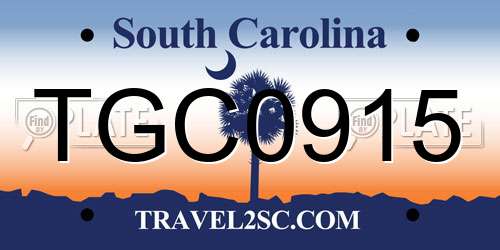 TGC0915 South Carolina License Plate