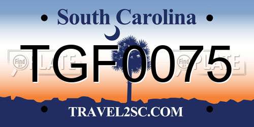 TGF0075 South Carolina License Plate