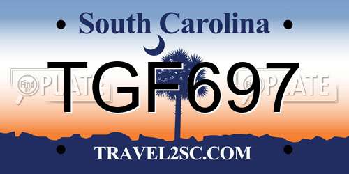 TGF697 South Carolina License Plate