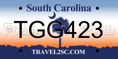 TGG423 South Carolina License Plate