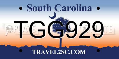 TGG929 South Carolina License Plate
