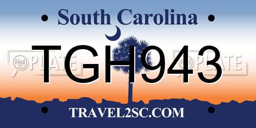 TGH943 South Carolina License Plate