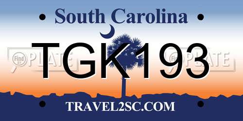 TGK193 South Carolina License Plate