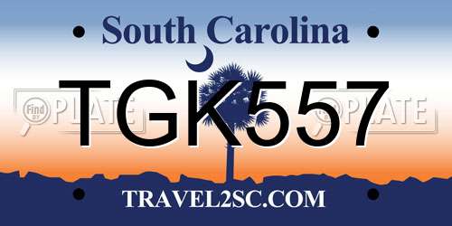 TGK557 South Carolina License Plate