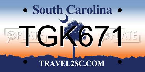 TGK671 South Carolina License Plate