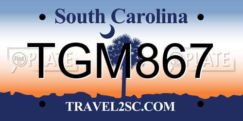 TGM867 South Carolina License Plate