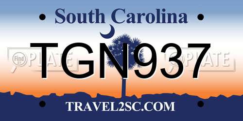 TGN937 South Carolina License Plate
