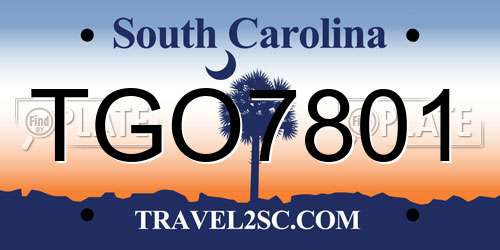 TGO7801 South Carolina License Plate