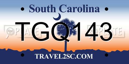 TGQ143 South Carolina License Plate