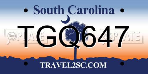 TGQ647 South Carolina License Plate