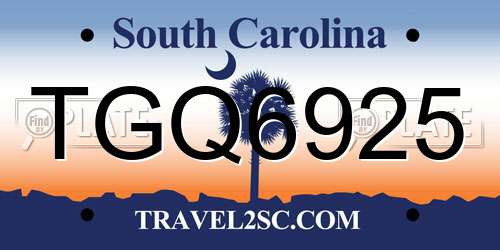 TGQ6925 South Carolina License Plate