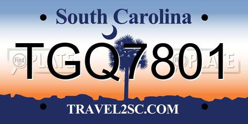 TGQ7801 South Carolina License Plate