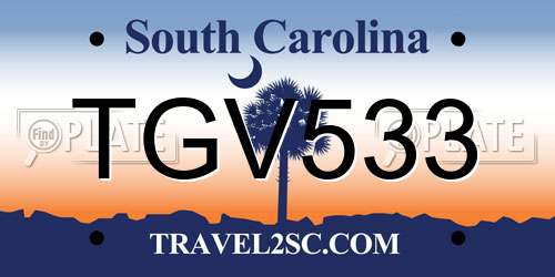TGV533 South Carolina License Plate