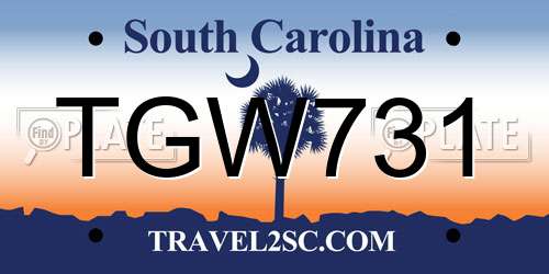 TGW731 South Carolina License Plate