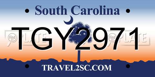 TGY2971 South Carolina License Plate