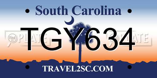 TGY634 South Carolina License Plate