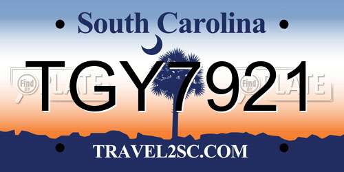 TGY7921 South Carolina License Plate