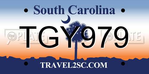 TGY979 South Carolina License Plate