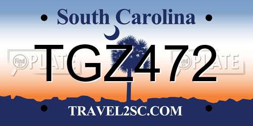 TGZ472 South Carolina License Plate