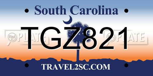 TGZ821 South Carolina License Plate