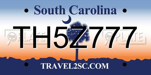 TH5Z777 South Carolina License Plate