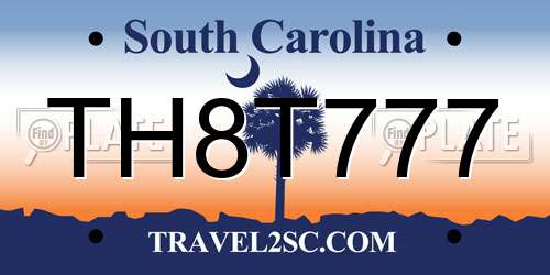 TH8T777 South Carolina License Plate