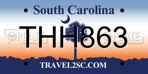 THH863 South Carolina License Plate