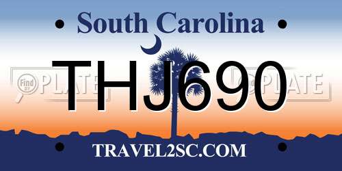THJ690 South Carolina License Plate