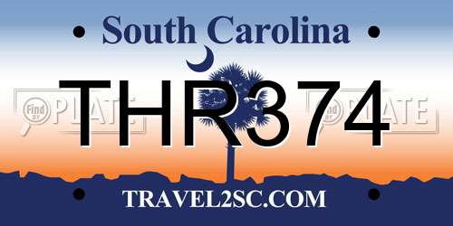 THR374 South Carolina License Plate