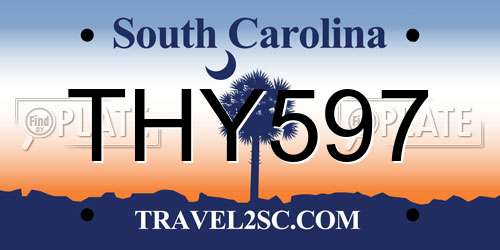 THY597 South Carolina License Plate