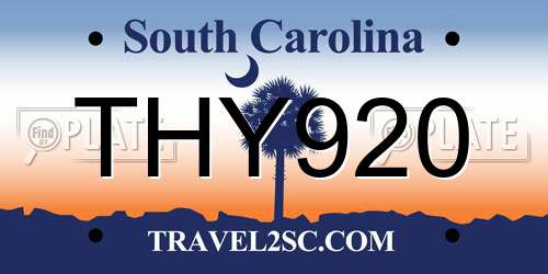 THY920 South Carolina License Plate