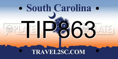 TIP863 South Carolina License Plate