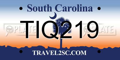 TIQ219 South Carolina License Plate