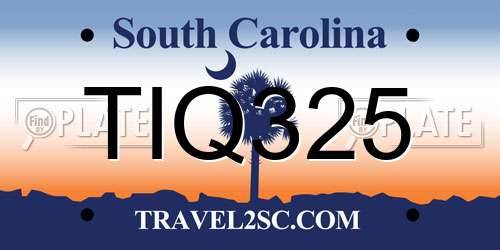 TIQ325 South Carolina License Plate