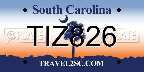 TIZ826 South Carolina License Plate