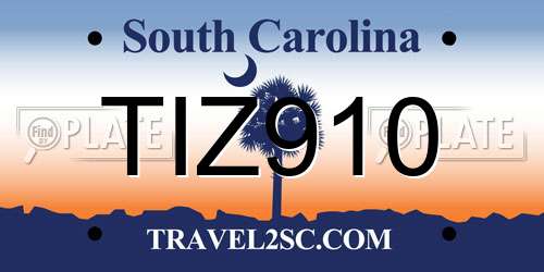 TIZ910 South Carolina License Plate