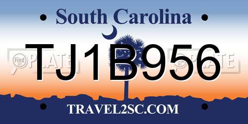 TJ1B956 South Carolina License Plate